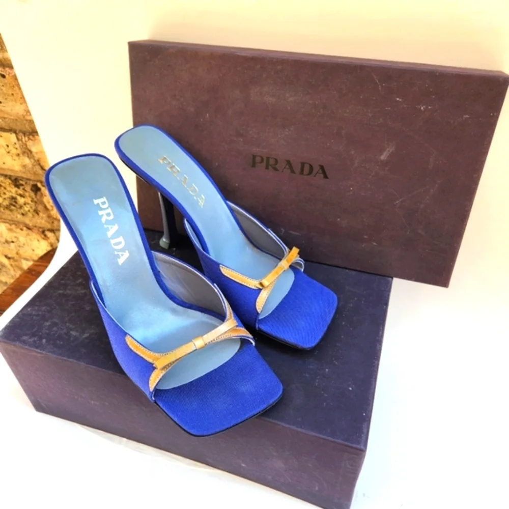 NIB Prada Vintage 90s Canvas Heel With Bow - Picture 7 of 7